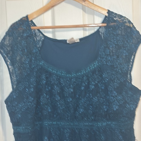 Fashion Bug 2010s Teal Lace Babydoll Top, 18/20W - Picture 2 of 5